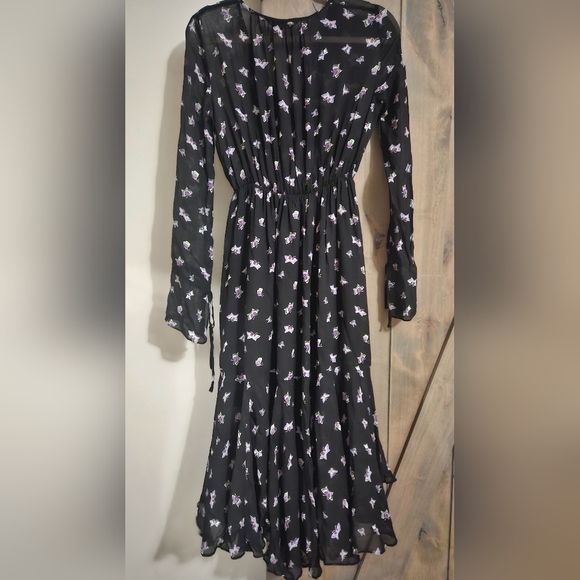 & Other Storied Printed midi dress tie neck. Sheer upper butterfly print. Size 2 - Picture 11 of 12